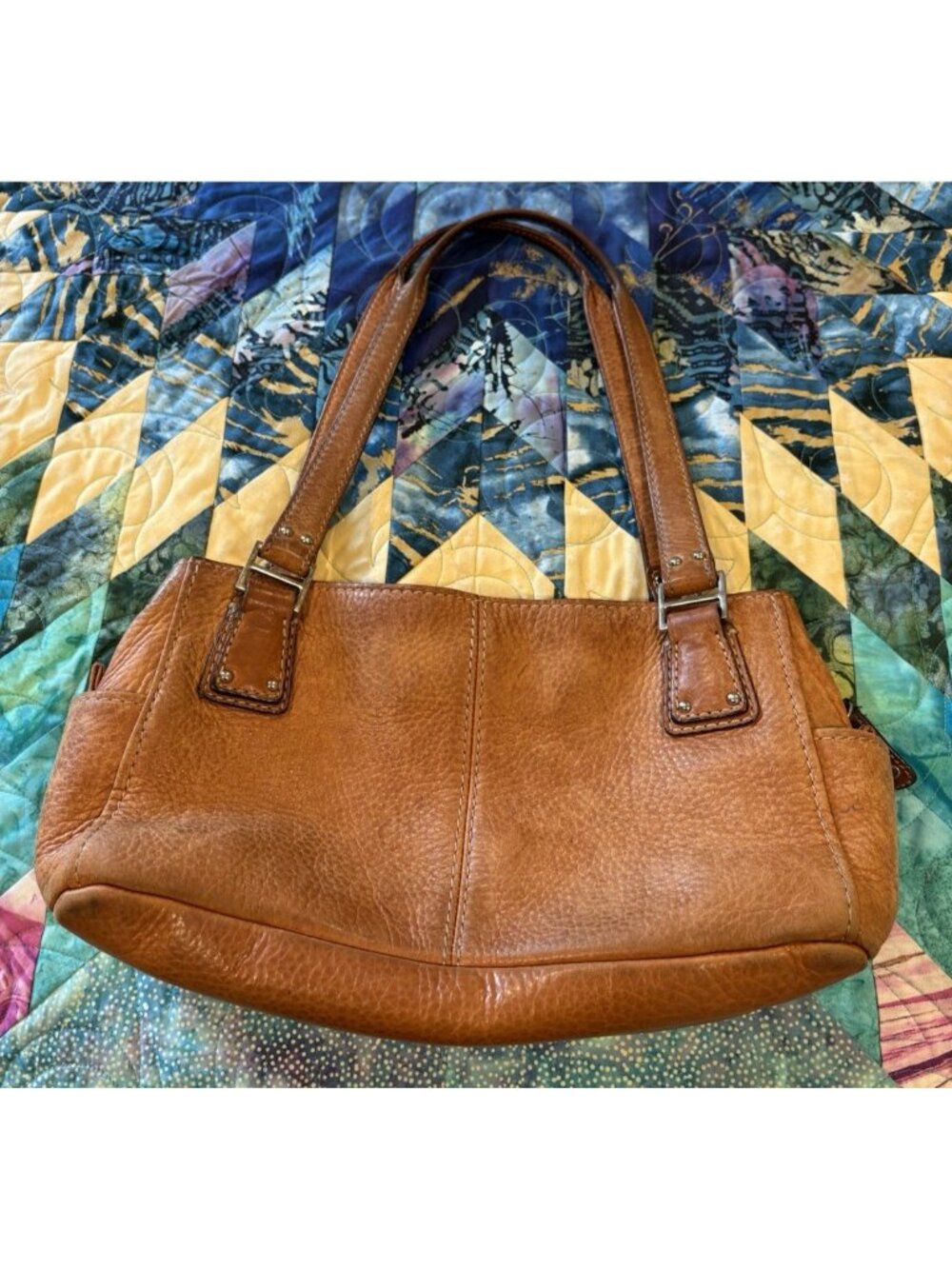 Vtg Fossil Brown Purse Handel Pebbled Soft Leather Hobo Magnets Top Zip GUC